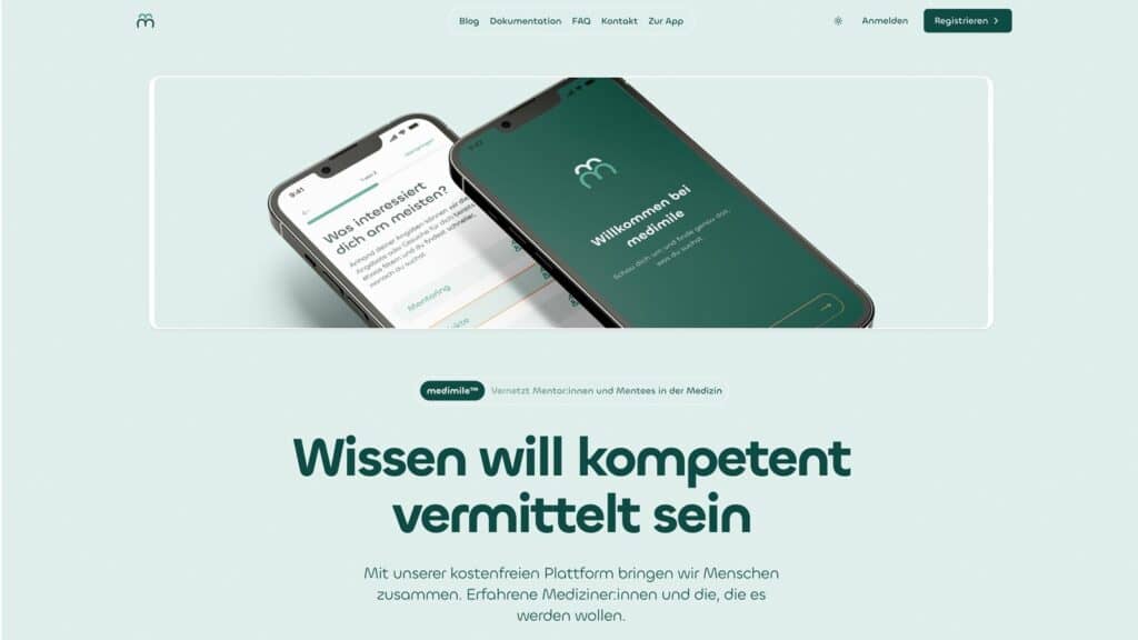 Foto der Webseite von Medimile, zu sehen sind zwei Smartphones